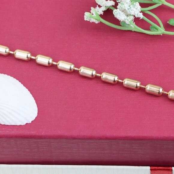 "Textured Barrel Beads Rose Gold Bracelet with Adjustable Extender, XPBL1135 - Picture 11 of 13